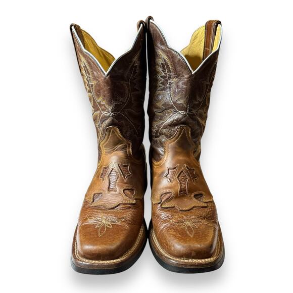 Delpos Cowboy Boots Mens Brown Western Two Tone Stitched Size 28 MEX (US 9.5) main image 7